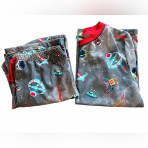 BedHead Pajamas Kids Size 14 Space Rocket Planets 2 Piece Set Gray Red